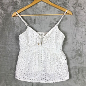 Japna White Eyelet Babydoll Cropped Tank Top Lined Smocked Cottagecore Size S